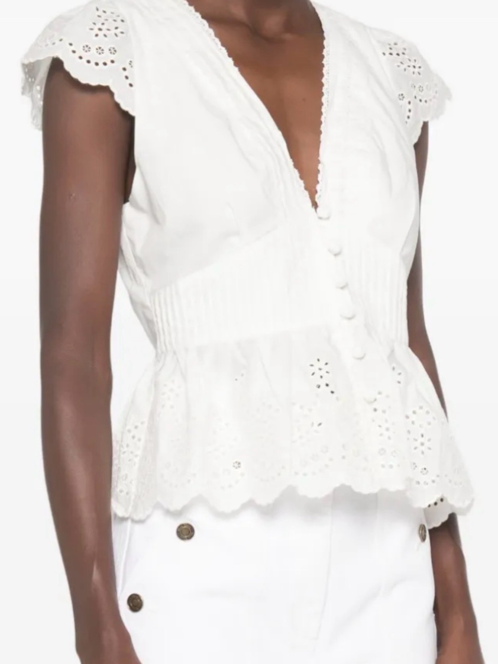 Farm Rio white Eyelet current season white lace blouse size L